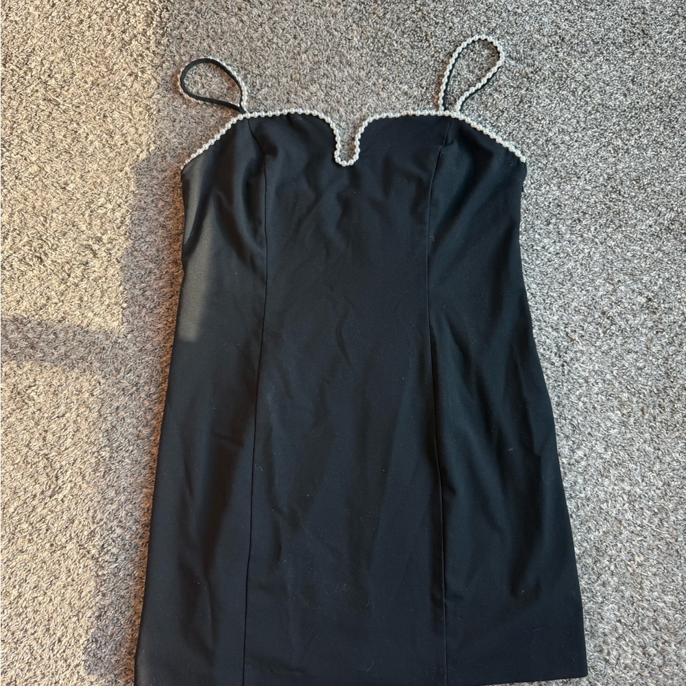 H&M Black Mini Dress with pearl trim